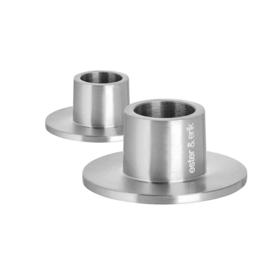 Ester & Erik Lysestage Børstet Sølv Lille