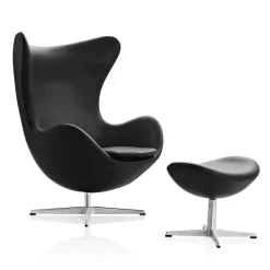 Fritz Hansen 3316 Ægget Sort Essential Læder Inkl. Fodskammel