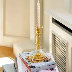 HAY Flare Candleholder Tall Yellow With White Rim