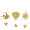 House Doctor Bird/Star/Heart Ornaments Antique Brass