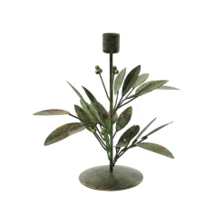 House Doctor Leaves Candle Stand Antique Green