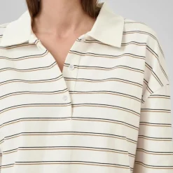 My Essential Wardrobe AnnaMW LS Polo Blouse Snow White Stripe