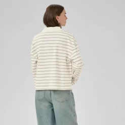 My Essential Wardrobe AnnaMW LS Polo Blouse Snow White Stripe